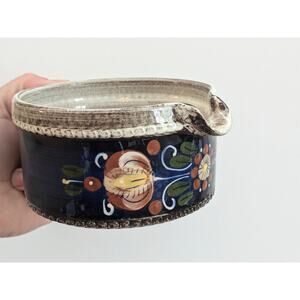 Vintage Kohler Biel pottery soup bowl, signed collectible dish blue with flowers